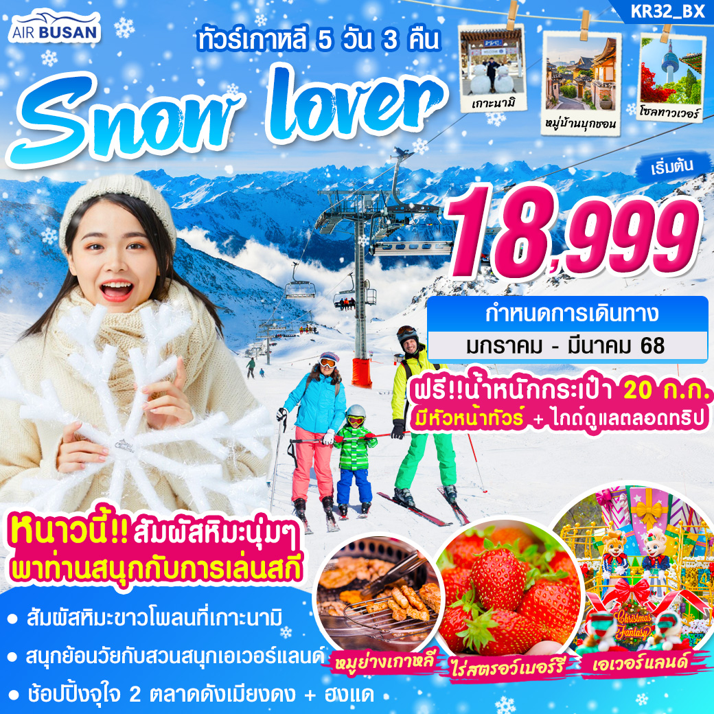 ทัวร์เกาหลี SNOW LOVER 5 วัน 3 คืน บิน BX